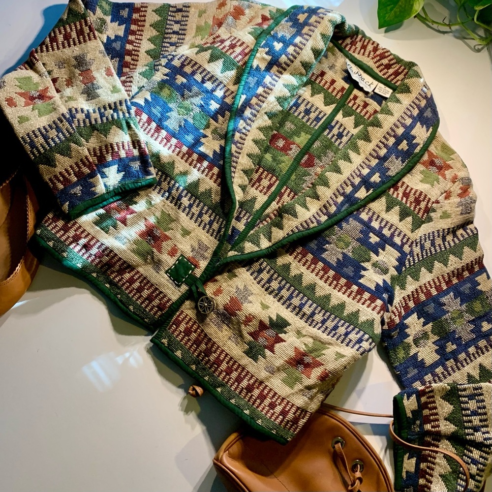 Boho Vintage cotton woven Aztec print blazer.